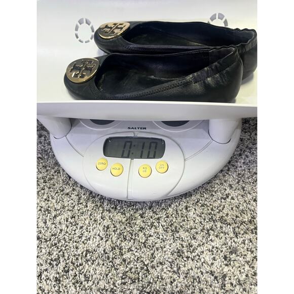 TORY BURCH Reva Black Leather Metal Medallion Logo Ballet Ballerina‎ Flats Sz 6 - Picture 6 of 6